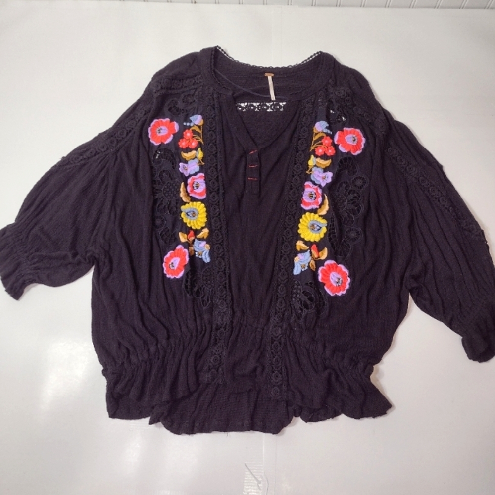 Free People Women's Black Embroidery Choker Top Size (M) - Picture 12 of 12